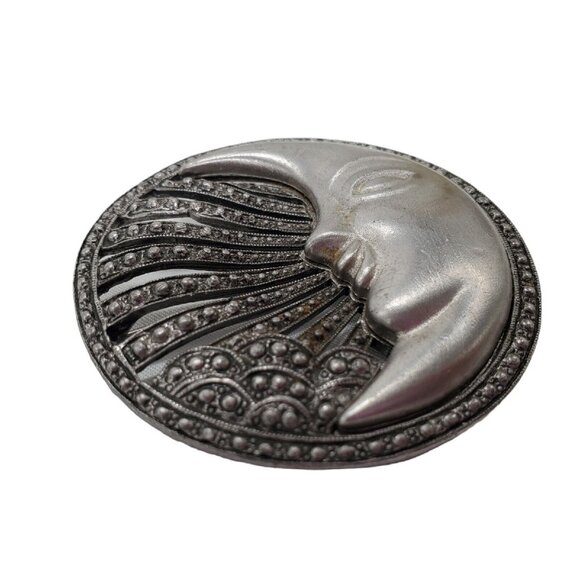 Vtg Man in the Moon Brooch Pin Signed Tona Pewter Silver Tone Faux Marquisite - Picture 5 of 9